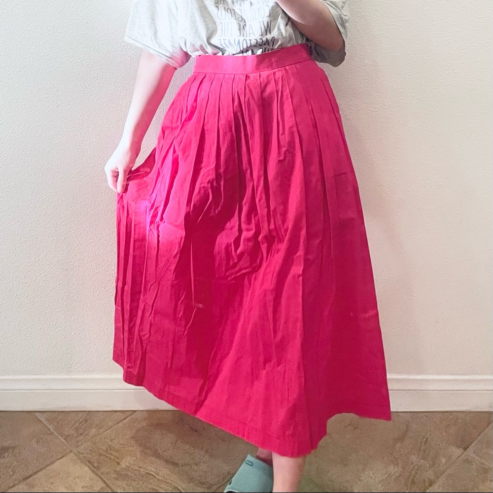 Fuchsia Pink Pleated High-Waisted Maxi Long Skirt [Size M] 💗